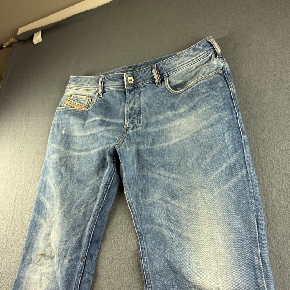Diesel Jeans Men's 34x32 (Fits 36x32) Blue Zathan Bootcut Faded Whiskered Italy
